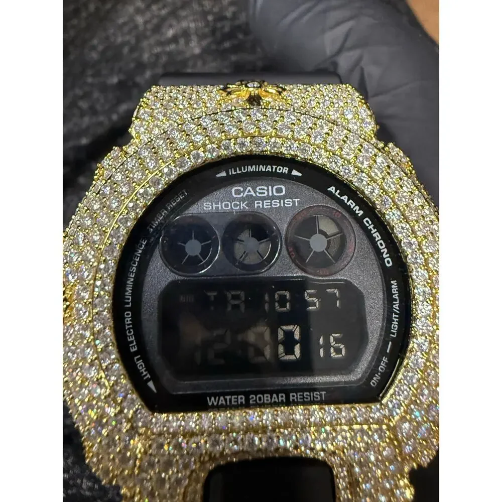 Casio G-Shock DW6900 Custom Iced Moissanite Watch VVS1 D Color Bust Down Digital